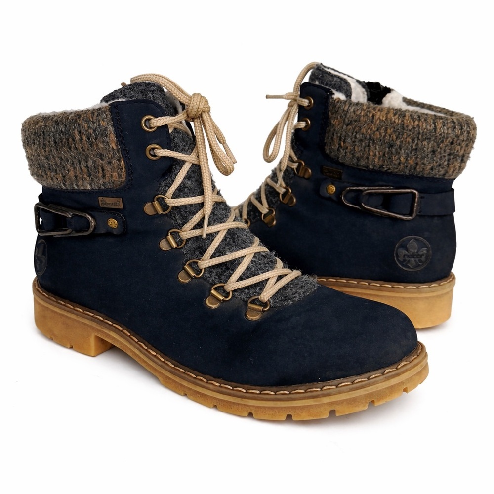 Rieker Sabrina Y9131 Ankle Boots EU 38 Wool Lined Lace Up Zip Black